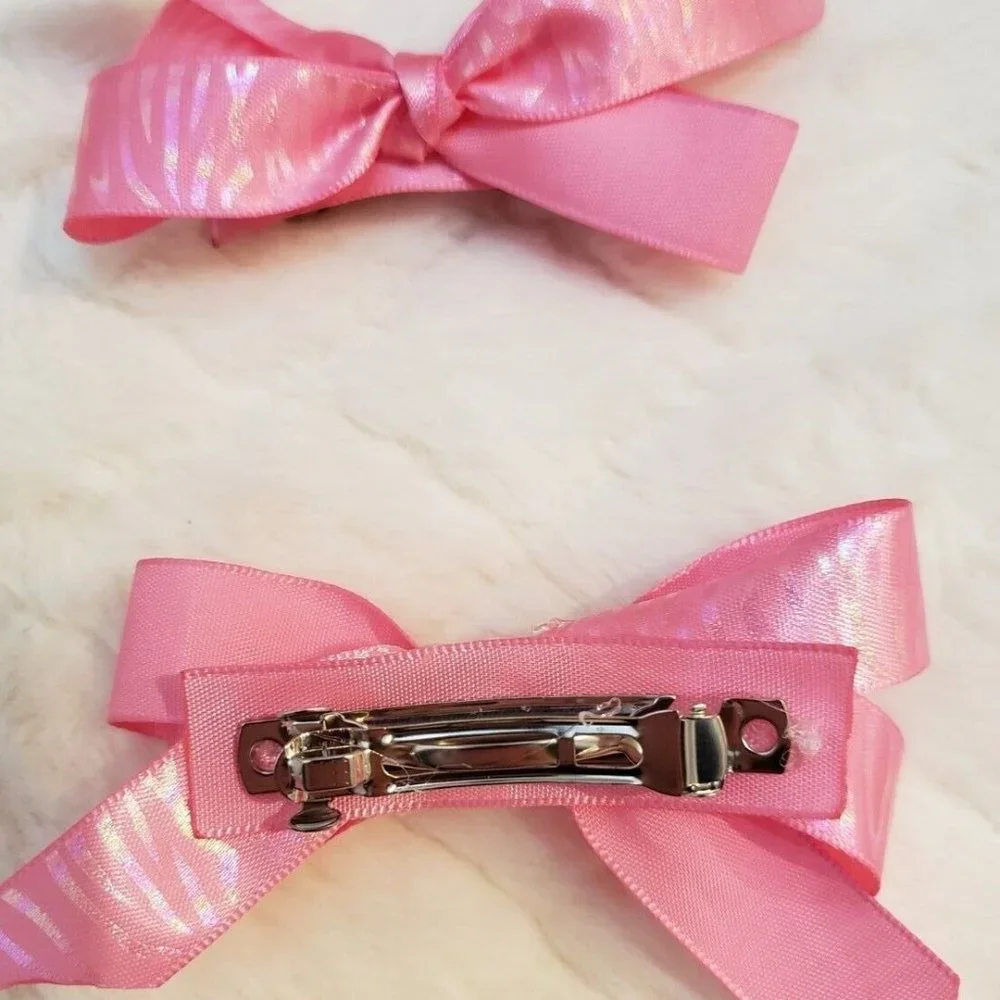 Pack of 3 Beautiful Handmade Girls Hair Bow Barrett Shimmer Pink Small/Medium